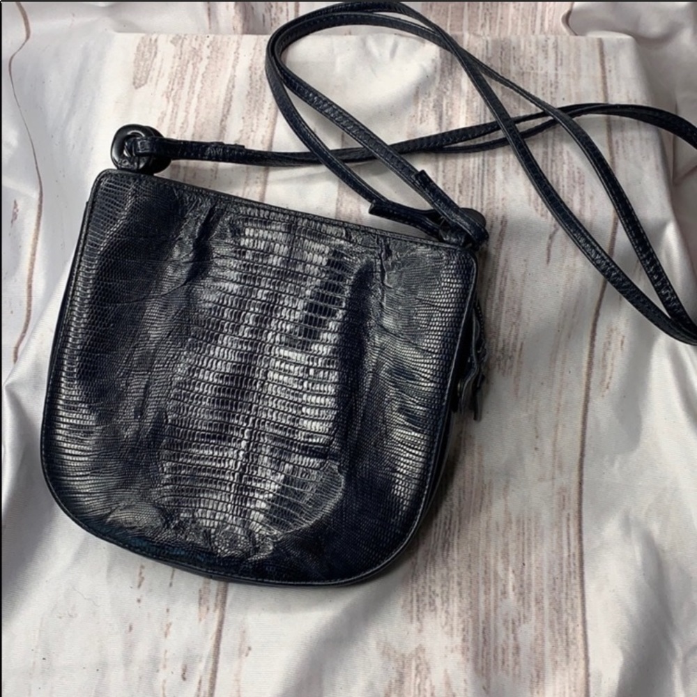 Vintage Navy lizard print shoulder crossbody handbag
